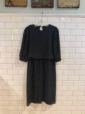 VINTAGE! Polka Dot Black Midi Dress with Puff Sleeves